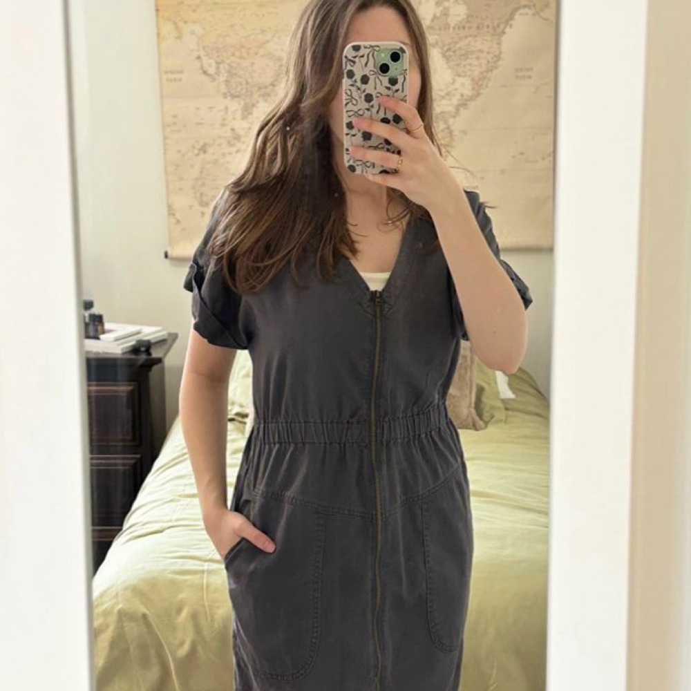 Chambray Gray Zip Up Dress